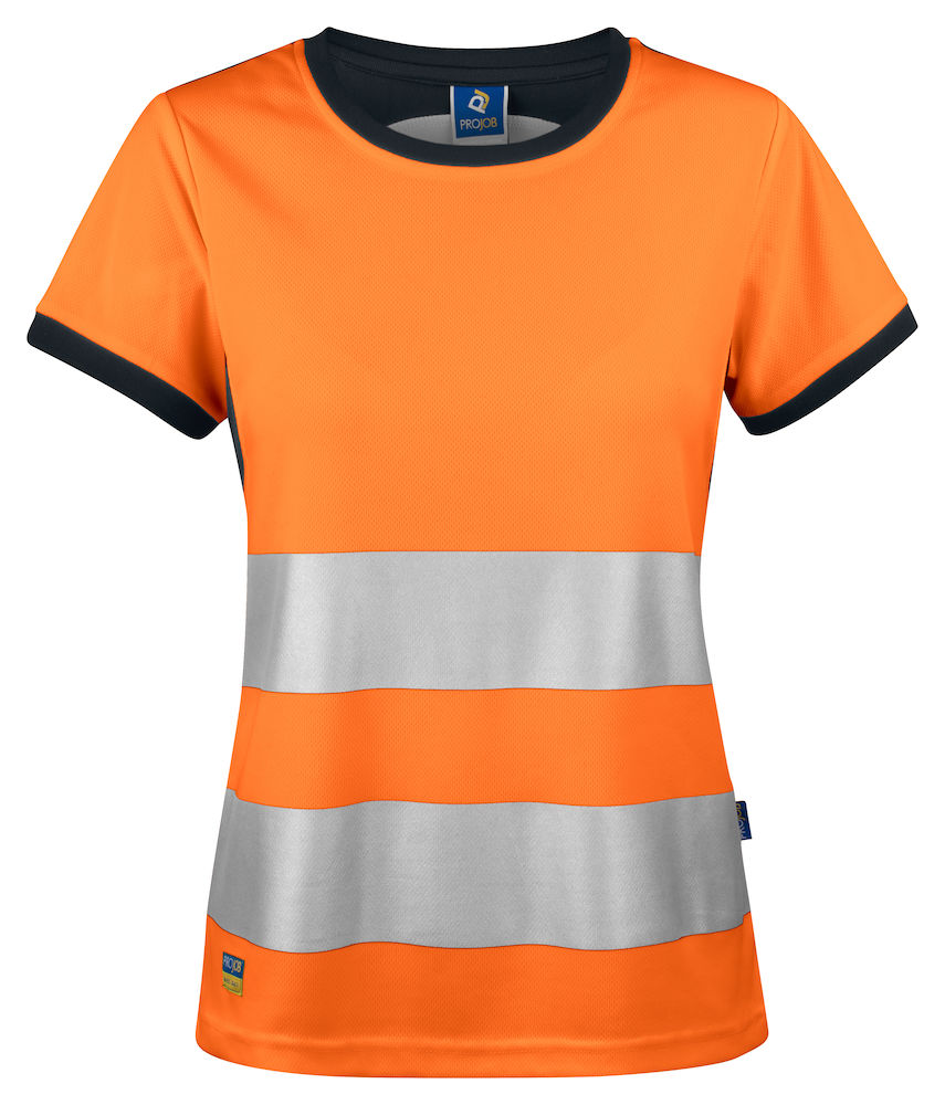 SicherheitsT-ShirtkurzarmProJob6012ENISO20471Klasse2646012Orange/Schwarz1799 Damen Sicherheits T-Shirt kurzarm ProJob 6012 EN ISO 20471 Klasse 2 646012