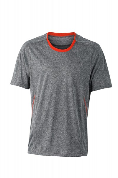 T-Shirt kurzarm James&Nicholson Men's Running T-Shirt JN472 grey-melange/grenadine