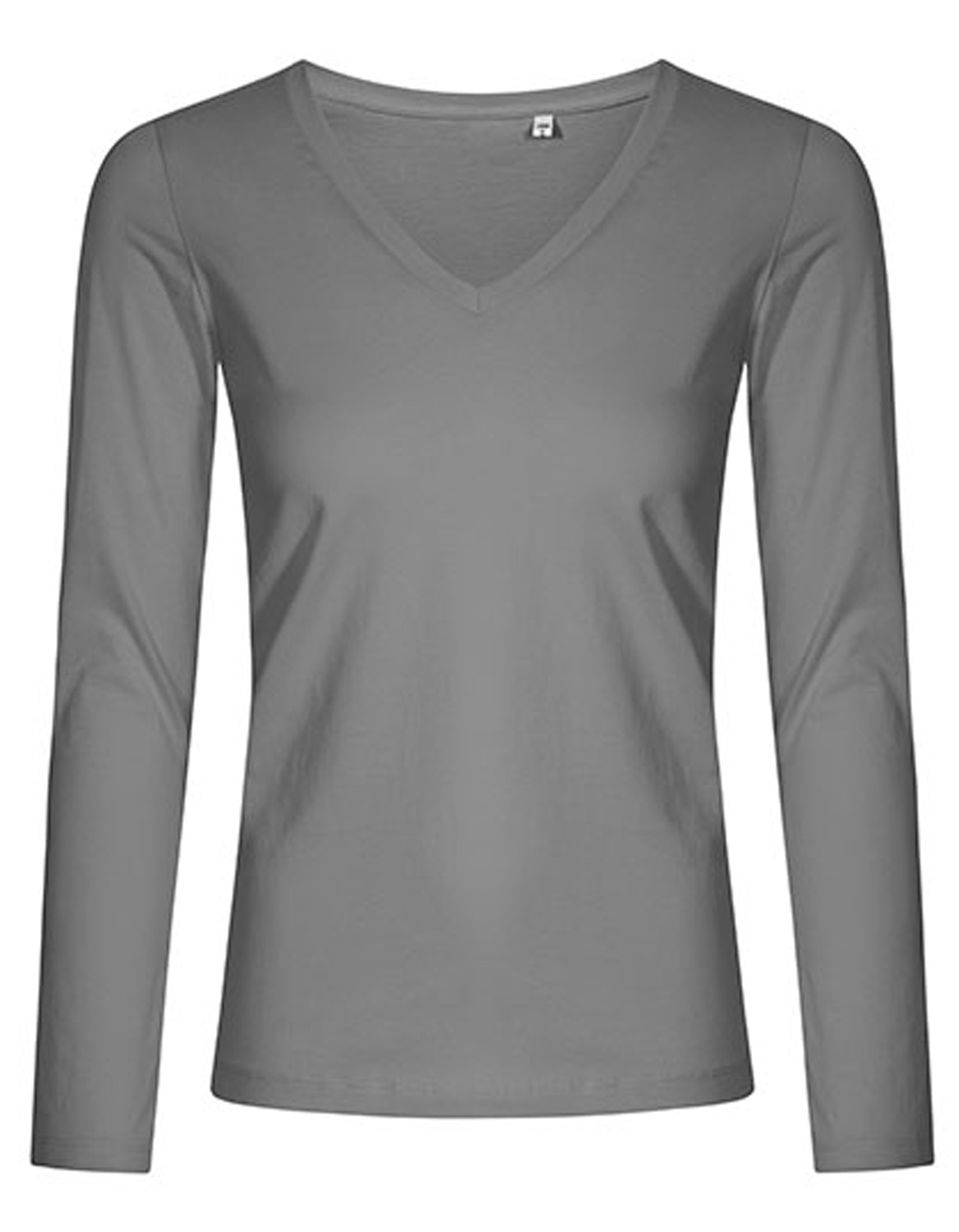 Damen T-Shirt langarm Promodoro V-Neck 1560 Steel Grey (Solid)