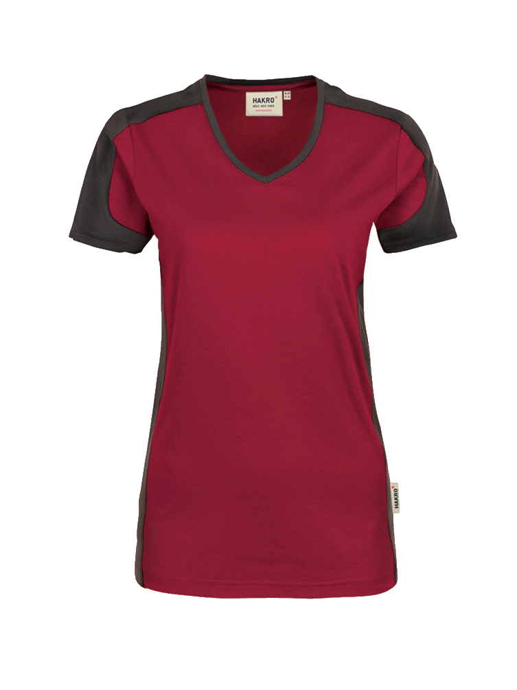 Damen T-Shirt V-Neck kurzarm Hakro Performance 190 weinrot 017_1