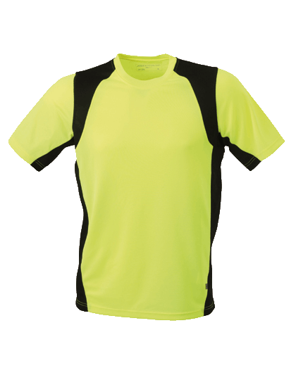 Herren Running-Shirt kurzarm James&Nicholson Running-T JN 306 Fluo-Yellow Black_1