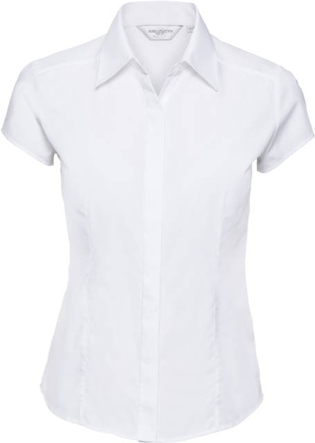 Damen Bluse kurzarm Russell Collection Fitted Polycotton R-925F-0 White
